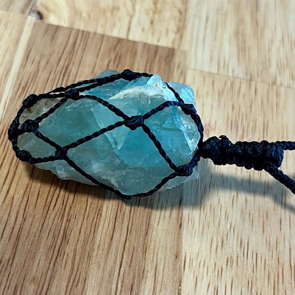 Blue Crystal Pendant with Black Cord